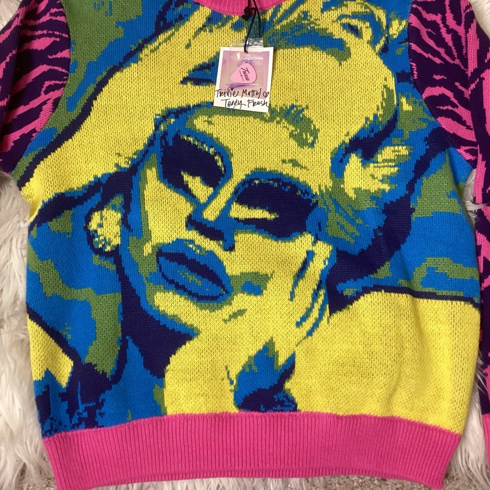 NWT Teddy Fresh x Trixie Mattel Portrait Sweater Andy Warhol Style XS - Picture 2 of 6